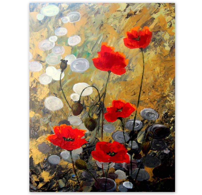 Original Acrylic Painting-Poppy Field 4 Floral Abstract | Etsy