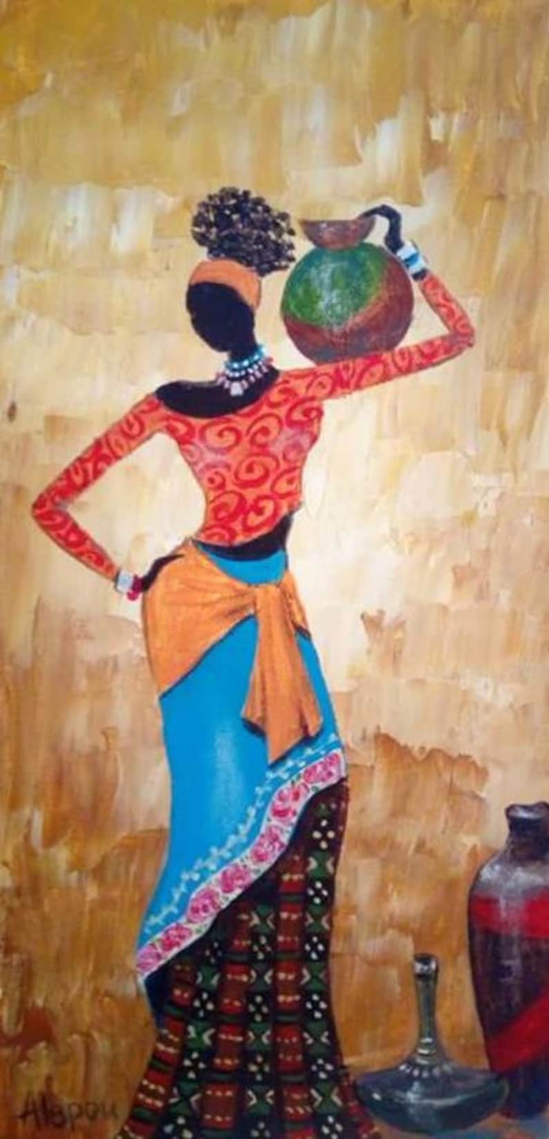 African Woman Original Abstract Acrylic Painting African