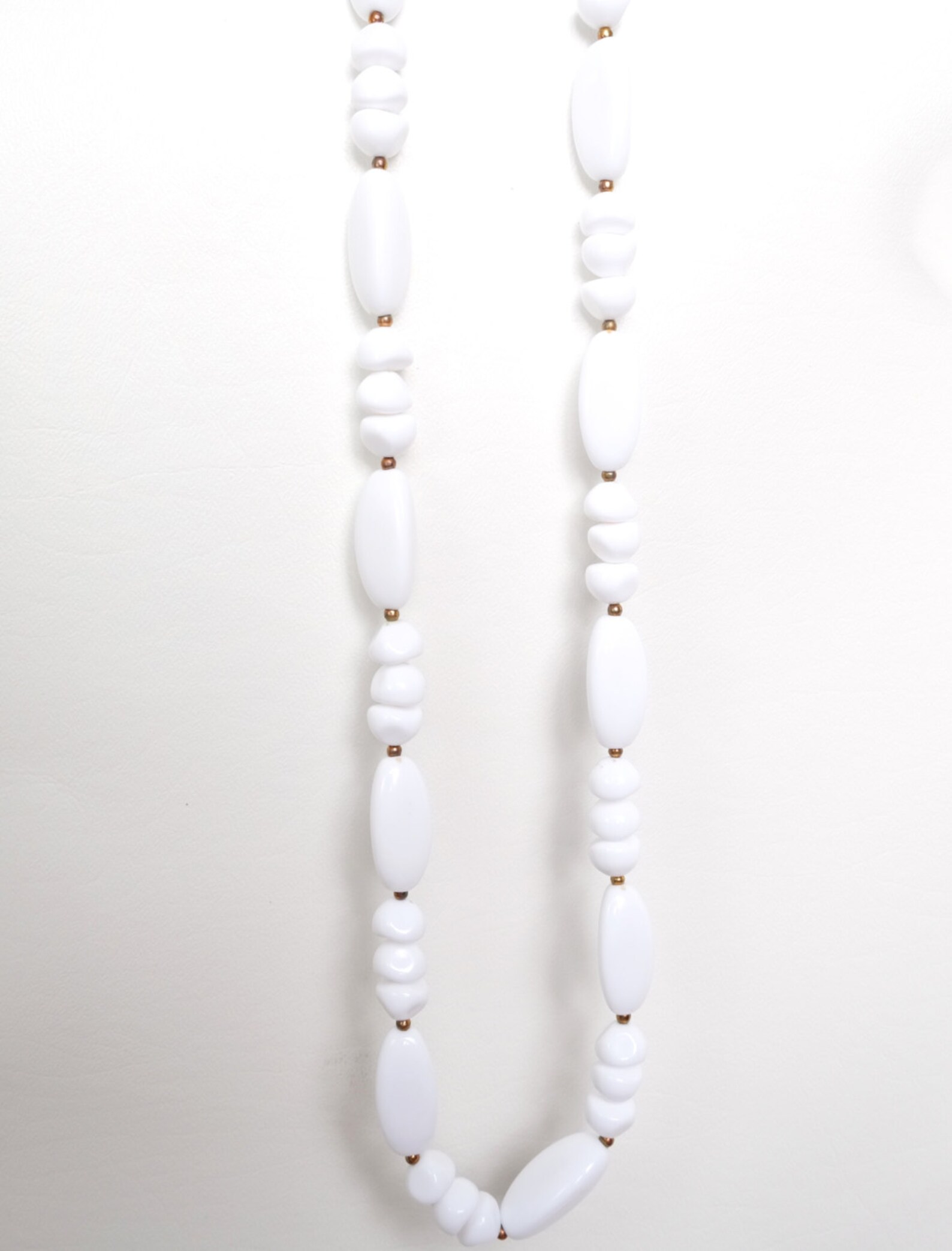 Vintage Long White Beaded Necklace Gold Tone Clasp Etsy