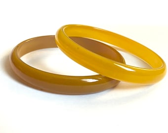Vintage plastic Bangle Bracelet Mustard Yellow Set of 2