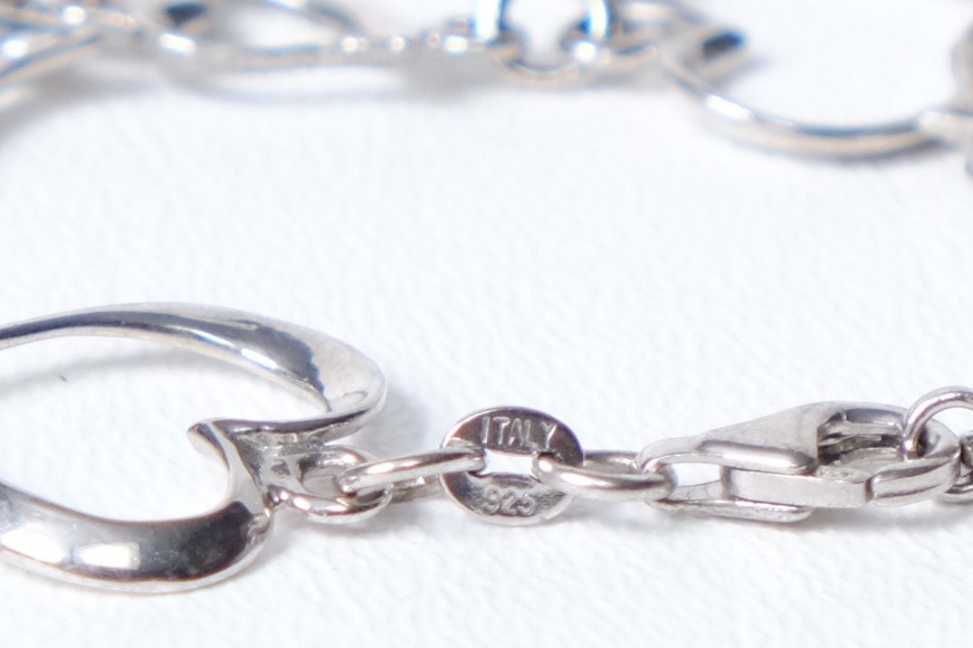 Vintage Sterling Silver 925 Heart Charm Bracelet Italy - Etsy