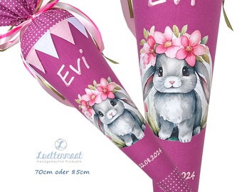 Sac d'école sac à sucre en tissu motif souhaité lapin, cerf, papillon, licorne avec carton vierge 70 cm