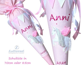 Schultüte Zuckertuete Stoff Einhorn Pegasus inkl Papprohling mit Name BUNT 70cm / 85cm