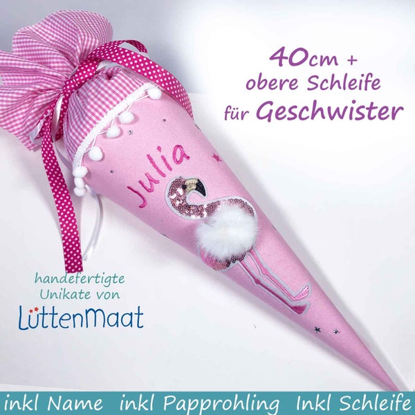 kleine  Schultüte Zuckertuete Geschwisterschultuete aus Stoff  Flamingo inkl Papprohling