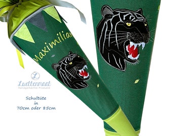School bag sugar bag fabric Panther black with name embroidered 70 cm 85 cm