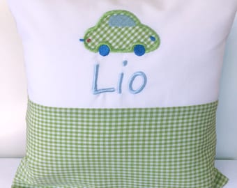 Pillows with name embroidered and car