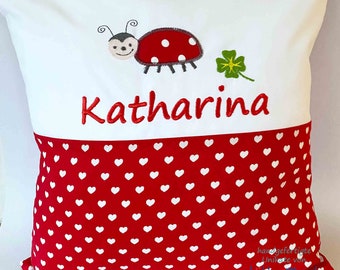 cuddly pillow name pillow ladybug with hearts and embroidered names