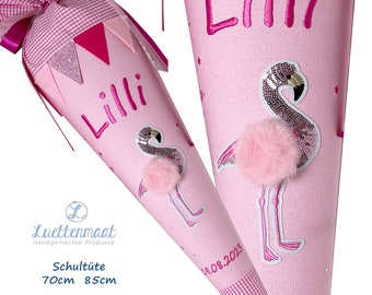 Schultüte Zuckertüte Stoff Flamingo  inkl Papprohling 70cm zum Kissen verwandelbar