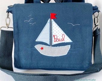 Kindergartentasche Namen und Segelschiff Kinderrucksack handgemacht