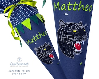 Schultüte  Panther Zuckertüte Stoff mit Namen bestickt zum Kissen verwandelbar 70cm 85cm