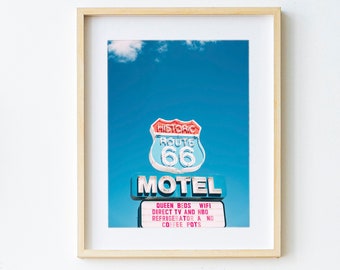 Motel Sign Print | Historic Route 66 Photo DOWNLOAD | Blue Wall Decor | Arizona Wall Art | Home Printable Art | Route 66 Poster