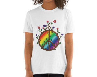Frieden Zeichen T Shirt, Hippie-T-Shirt, bunte abstrakte Kleidung