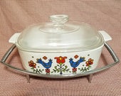 Corning Casserole 2 Quart Square Baking Dish (A-2-B) Lid (A-9-C) Cradle (P-9-M-1) Country Festival