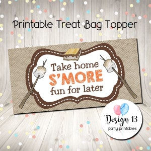 Take Home S'More Fun For Later Treat Bag Topper Digital Printable Instant Download