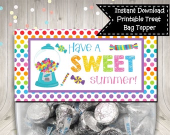 End of School Treat Bag Topper Have A Sweet Summer Rainbow Polka Dots Digital Printable INSTANT DOWNLOAD
