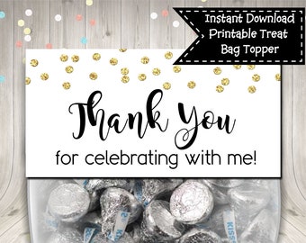 Gold Confetti Thank You Treat Bag Topper Thanks For Celebrating With Me Digital Printable INSTANT DOWNLOAD