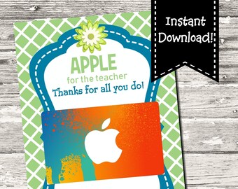 INSTANT DOWNLOAD Apple For The Teacher Thank You Card Teacher Thank You Printable Digital