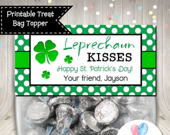 St Patrick's Day Leprechaun Kisses Treat Bag Topper Digital Printable