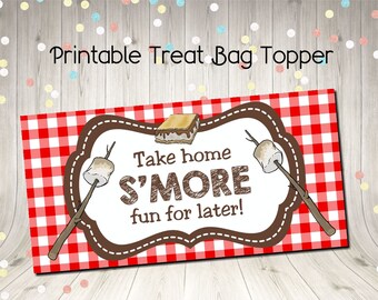 Take Home S'More Fun For Later Treat Bag Topper Digital Printable Instant Download