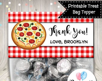 Pizza Party Treat Bag Topper Favor Digital Printable