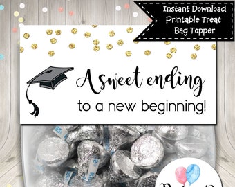Graduation Sweet Ending To A New Beginning Treat Bag Topper Digital Printable INSTANT DOWNLOAD