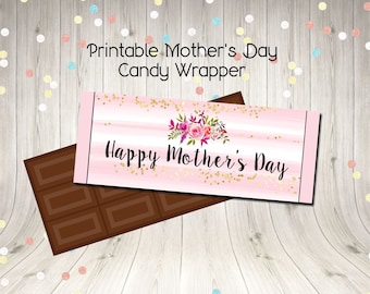 Mother's Day Candy Bar Chocolate Bar Wrappers Pink Stripes Pink Flowers Print Your Own INSTANT DOWNLOAD