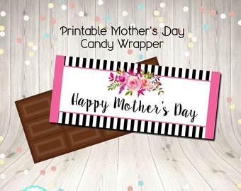 Mother's Day Pink Black White Candy Bar Chocolate Bar Wrappers Print Your Own INSTANT DOWNLOAD