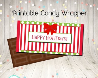 Happy Holidays Candy Wrapper Chocolate Bar Wrappers Print Your Own INSTANT DOWNLOAD