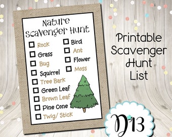 Nature Scavenger Hunt List Digital Printable Instant Download