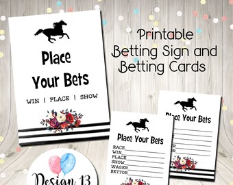 Kentucky Derby Horse Racing Betting Sign and Betting Cards Digital Printable Instant Download