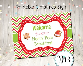 North Pole Breakfast Christmas Chevron Sign Digital Printable Instant Download