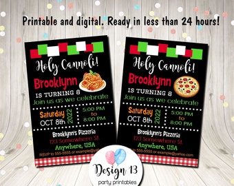 Holy Cannoli Italian Pizza Party Pasta Party Birthday Invitation Digital Printable