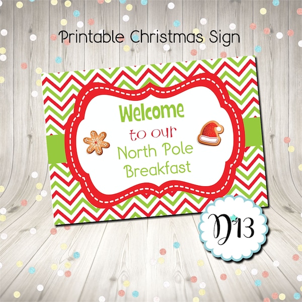 North Pole Breakfast Christmas Chevron Sign Digital Printable Instant Download