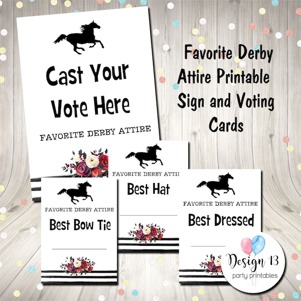 Kentucky Derby Racing Favorite Attire Voting Sign and Cards Digital Printable Instant Download