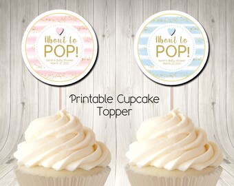 About to Pop Baby Shower Cupcake Toppers Favor Tags Printable Digital