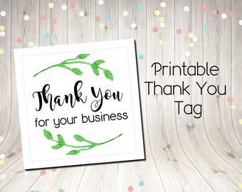 Greenery Thank You For Your Business Tag Digital Printable Instant Download