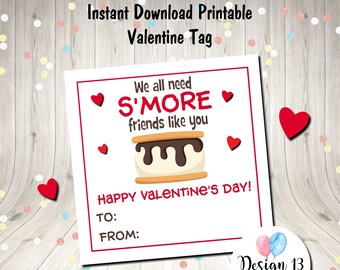 Valentine S'More Friends Like You Square Tag Favor Tag Treat Tag Digital Printable INSTANT DOWNLOAD