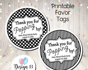 Thank You For Popping By Popcorn Label Favor Tags Circle Tags Printable Digital