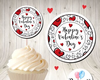 Happy Valentine's Day Cupcake Topper Digital Printable INSTANT DOWNLOAD