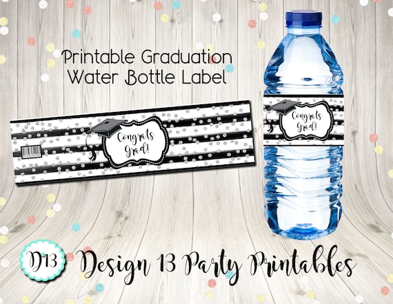 Graduation Silver Confetti Striped Congrats Grad Water Bottle Labels Digital Printable Instant Download Il_570xn