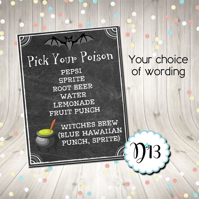 Halloween Drink Menu Pick Your Poison Sign Digital Printable Etsy