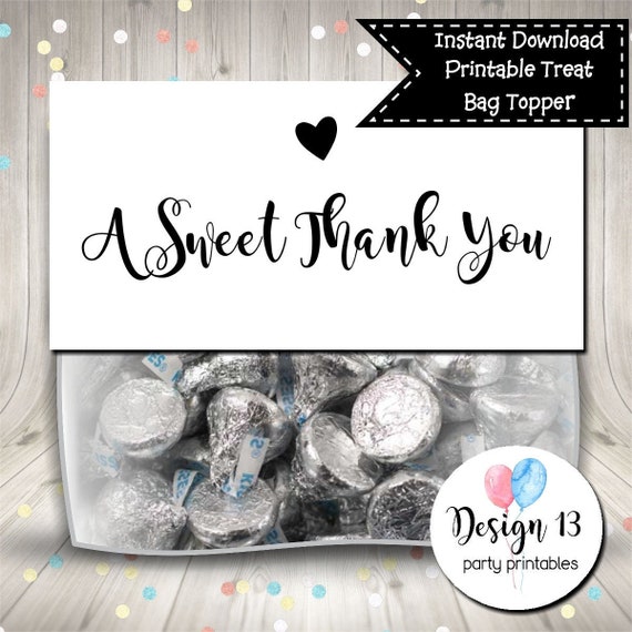 A Sweet Thank You Treat Bag Topper Digital Printable INSTANT DOWNLOAD Il_570xn