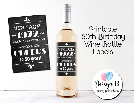 Vintage 50th Birthday Anniversary Wine Bottle Label Digital Printable Instant Download Il_570xn