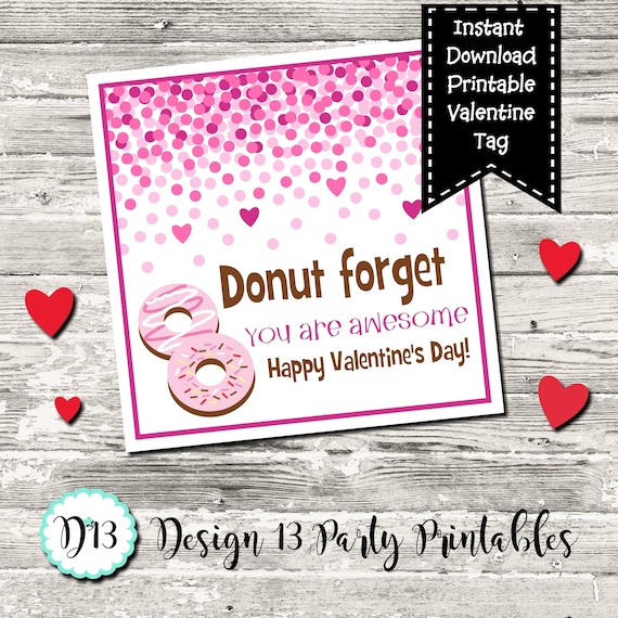 Valentine Donut Forget You Are Awesome Square Tag Digital Printable valentine-donut-forget-you-are-awesome-square-tag-digital-printable
