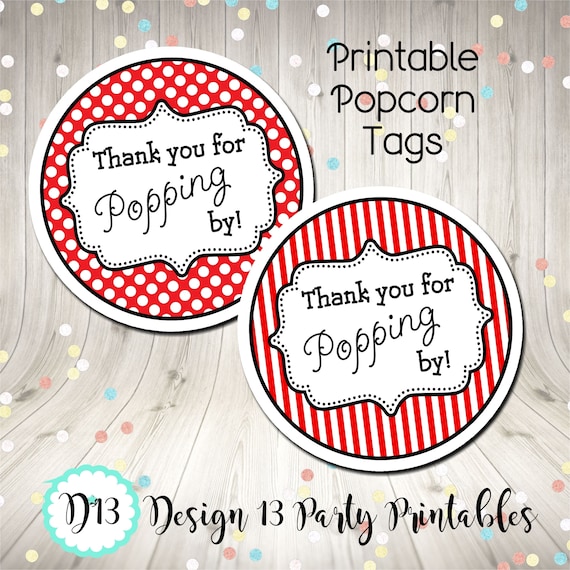 Thanks for Popping By Red Stripe Red Polka Dot Circle Tag Digital Printable INSTANT DOWNLOAD Il_570xn