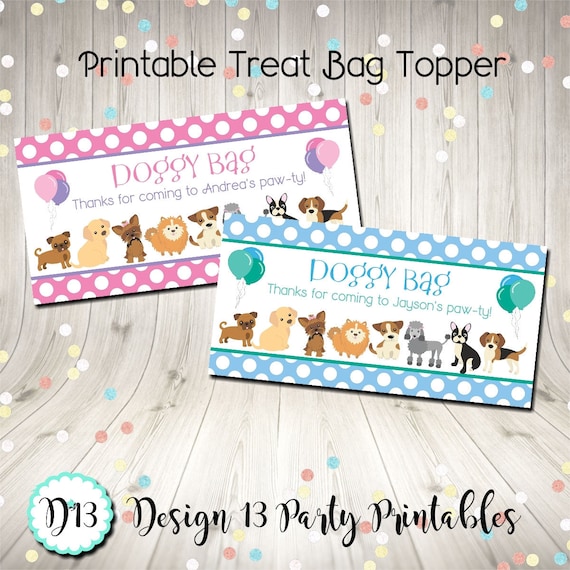 Dog 1st birthday Goodie treat bag label Red Doggy bag Instant digital download Dalmatian Party favor bag topper Printable Thank you gift