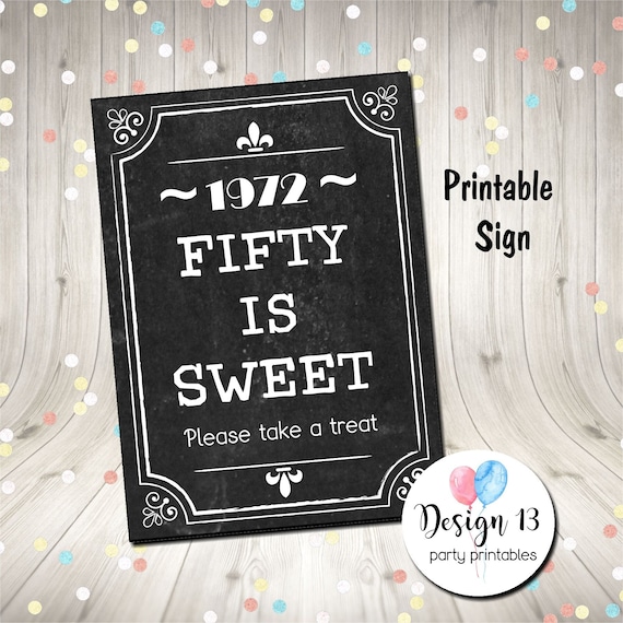 Vintage Chalkboard 50th Birthday 50 Is Sweet Sign Candy Table Candy Bar Sign Digital Printable Instant Download Il_570xn
