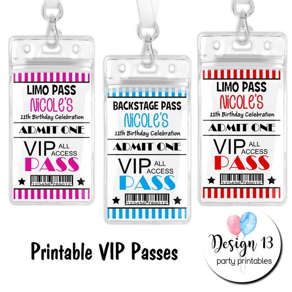 Backstage Red Carpet Limo VIP Pass Birthday Party 16 Color Choices Digital Printable Il_570xn