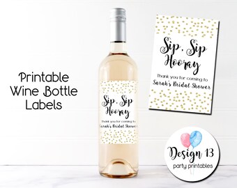 Sip Sip Hooray Wine Bottle Label Wine Label Gold Confetti Printable Digital