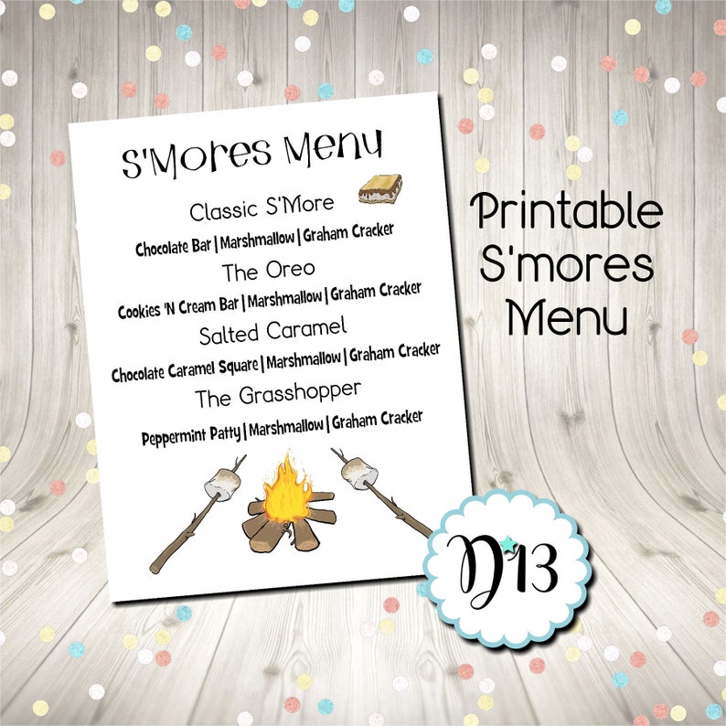 S'mores Bar Menu Sign Digital Printable INSTANT DOWNLOAD - Etsy Canada